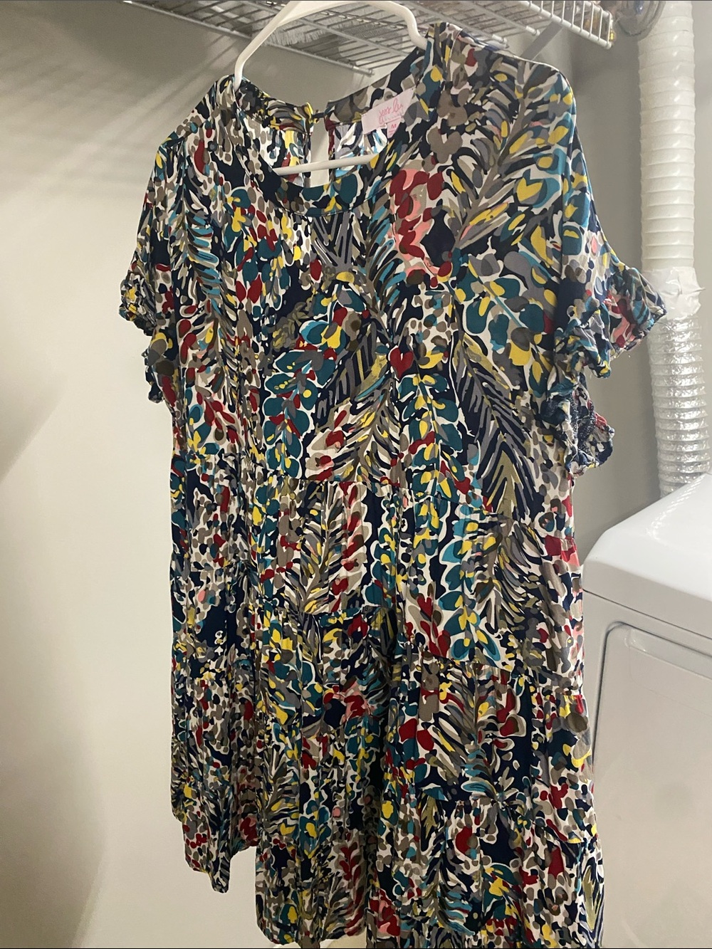 Multicolor Printed Short Sleeve Tunic Dress - Casual Floral